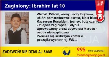 Policja uruchomiła CHILD ALERT. Uprowadzony został 10 latek. Jeśli macie jakieś informacje podzielcie się z nimi z policją.