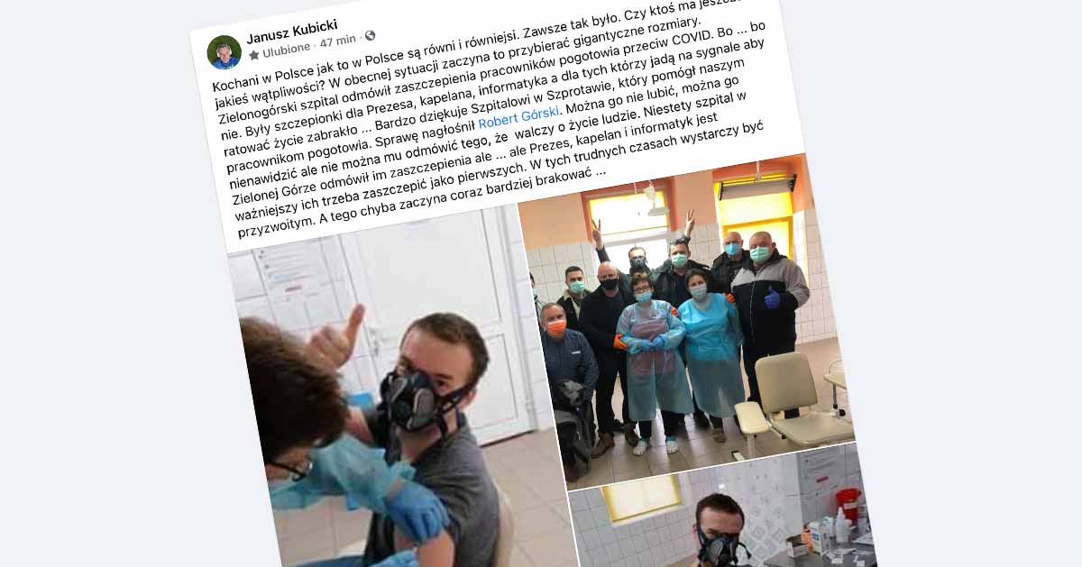 Prezydent Kubicki dziękuje szpitalowi w Szprotawie za zaszczepienie zielonogórskich pracowników pogotowia [AKTUALIZACJA]